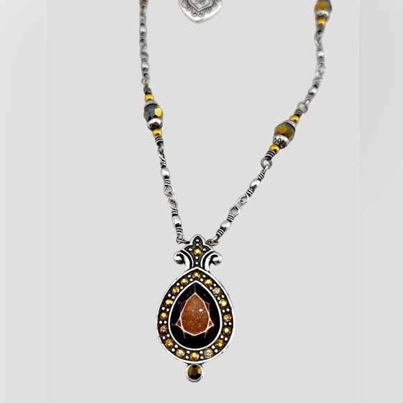 Brighton AMERICAN BEAUTY TOPAZ Silver Crystal Teardrop Pendant Necklace 16-18inc - Picture 7 of 9